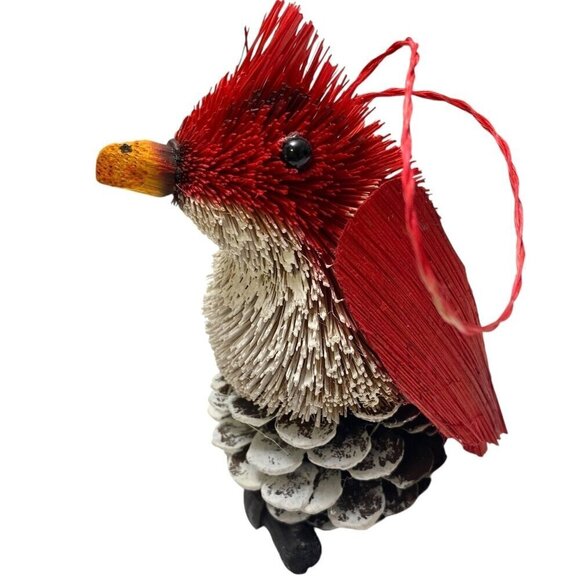 Christmas Bird Ornament Rustic Natural Rustic Pinecone Holiday Cardinal 4" - Picture 3 of 11
